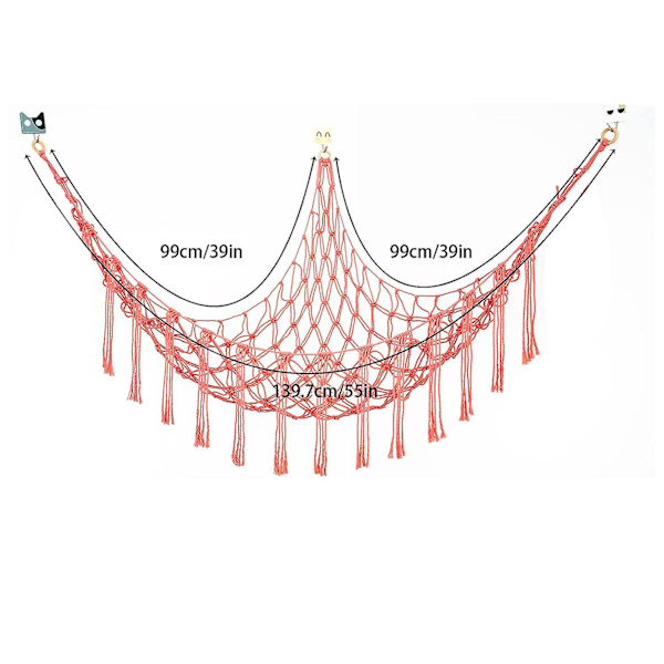 Boho Opbevaringsnet til Udstoppede Dyr (Ekstra Stor) og Plyslegetøj Hængekøje [GPA] Pink 100*100*140