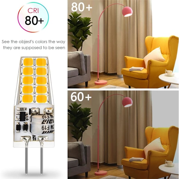 G4 LED-pære, 2W tilsvarende 20W varmhvit 3000K 220LM 10 stk
