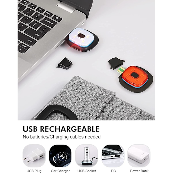 Hætte med LED-lys foran og bagpå, USB-opladelig pandelampe, strikket hue med lys til jogging, camping, cykling [DB]