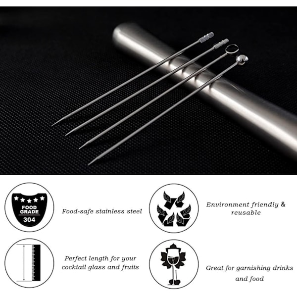 20 stk. cocktailpinde i rustfrit stål, genanvendelige metal drikkevarer grill tilbehør...