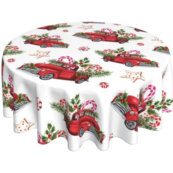 Juleborddug med nisse, snemand og snefnug - Dekorativ rød rund dug til hjem, køkken, middag, picnic, fest - Stil 4 Style 4 125cm diameter