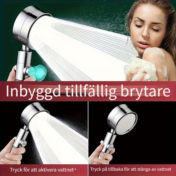 Högtrycksduschhuvud med 3 justerbara sprayinställningar för badrum H37 Black