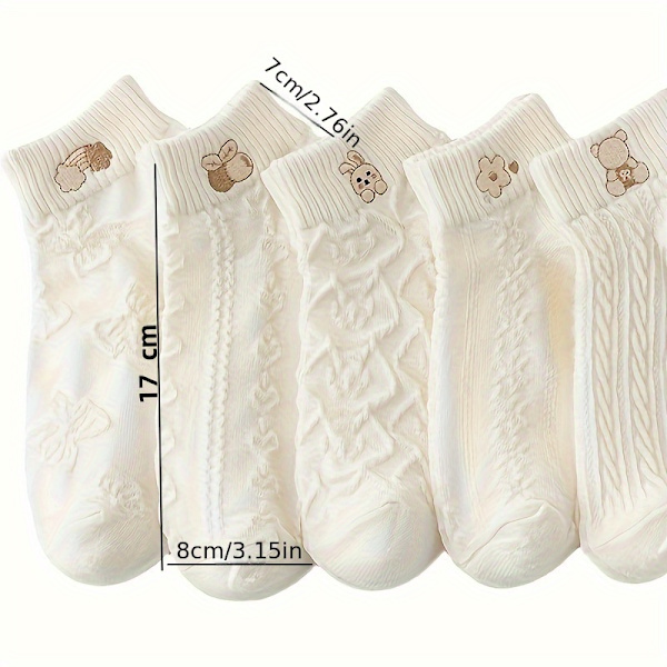 5 par tegneseriesokker, søde og åndbare ankelstrømper til kvinder Five pairs in assorted colours Asian One-size