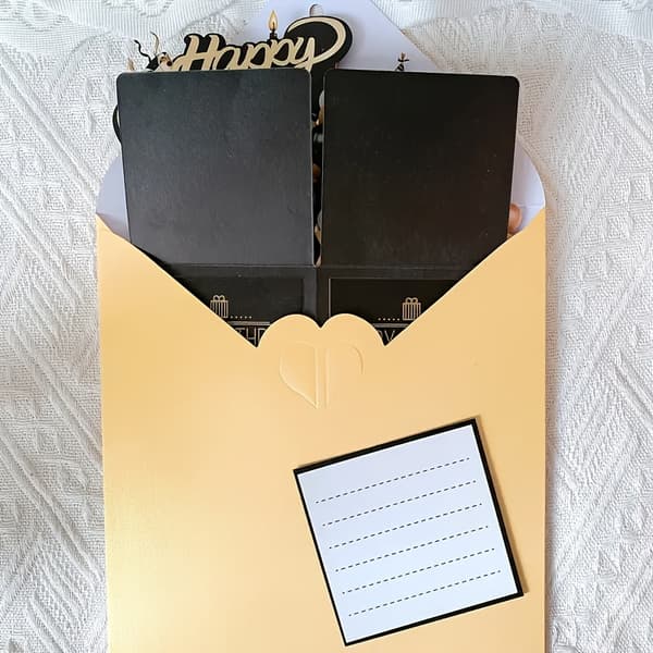 3D Pop-Op Fødselsdagskortsæt med Sort og Guld Design - 2 Kort og Konvolutter til Mænd og Kvinder Birthday, quantity: 1 set