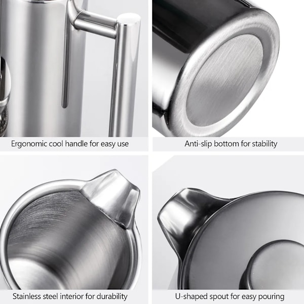 350 ml dobbelt væg rustfrit stål fransk presse kaffemaskine med rustfrit stål filter, kaffekande isoleret kaffekande Presse Filterkande Kaffepresse