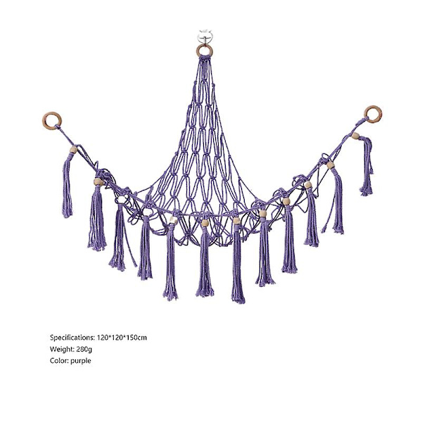 Boho Opbevaringsnet til Udstoppede Dyr (Ekstra Stor) og Plyslegetøj Hængekøje [GPA] Purple 120*120*150