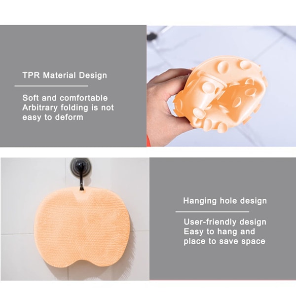 Duschrygg- och fotskrubber med sugkopp, silikonborste för hudexfoliering (Orange)[GPA] Orange