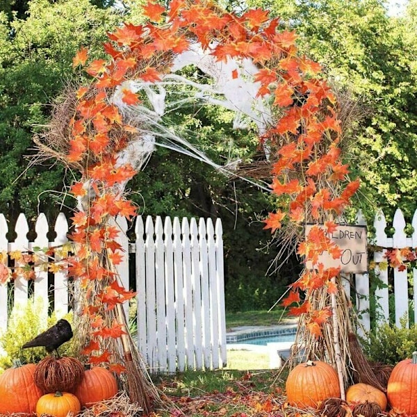 12 stk. Efterårskrans Ahornblad Dekoration Kunstig Ahornblad Krans Rødt Ahornblad Hængende Vedbend Plante Bryllup Thanksgiving Halloween Dekoration