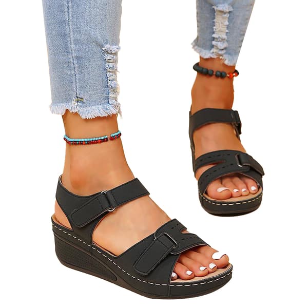 Women's Open Toe Ankle Strap Orthopedic Wedge Sandals black[GPA] black 41