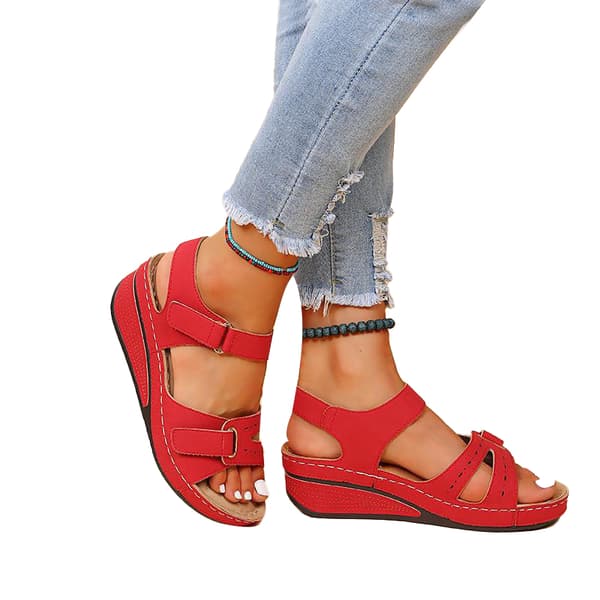Women's Open Toe Ankle Strap Orthopedic Wedge Sandals Red[GPA] red 37