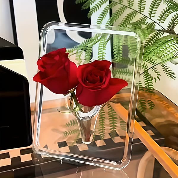 Modern akrylvas med ram, minimalistisk rektangulär bordsdekoration Photo Frame Vase 1 pc