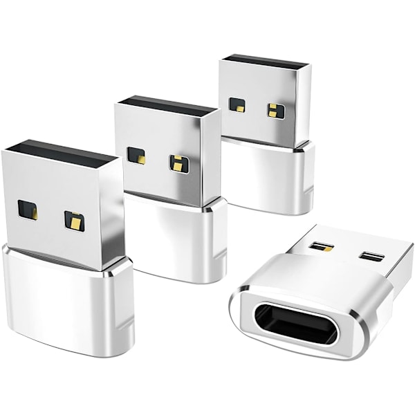 USB till USB-C Adapter 4-pack, Typ C Hona till A Hane Laddningskabelkonverterare för Apple iWatch 8 7, Mac, iPhone 12 13 14 15 Max Pro, Airpods Vit White 4-pack