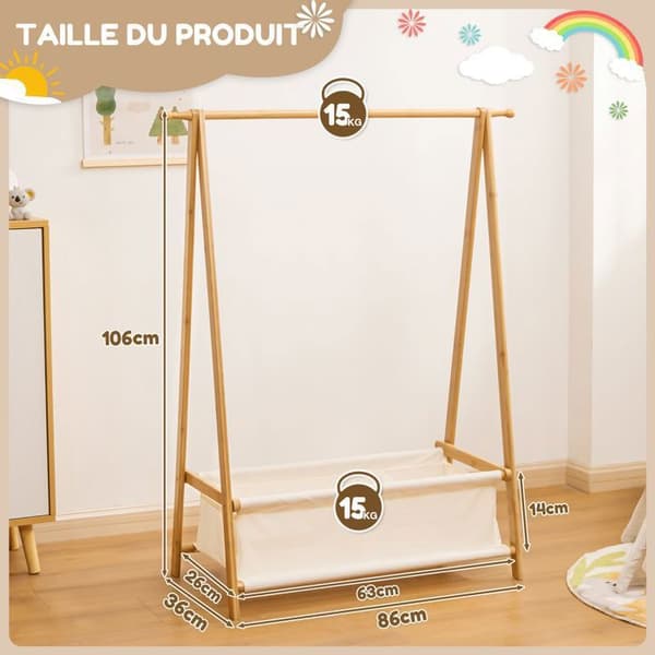 YORBAY Bambu klesstativ for barn med oppbevaringsskuffer, Sammenleggbart klesstativ, 86x36x106cm