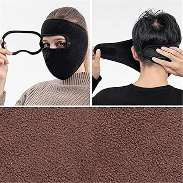 Heltäckande ansiktsskydd, Varm vintermask, Vindtät polarfleece med HD-glasögon, Ansiktsskydd, Munskydd, Vinröd