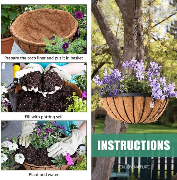 2 Round Coconut Liners Ø40 cm (16 inch) Hanging Basket Coco Liner Replaceable