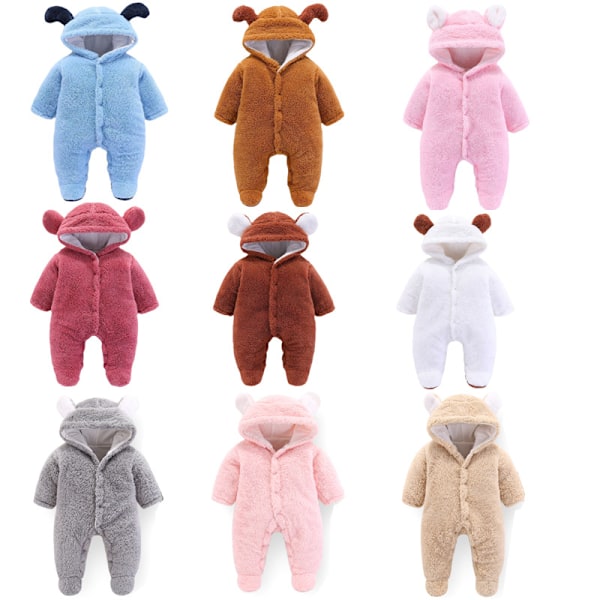 Nyfødt baby vinter jenter gutter klær varm dyr bjørn ører overall romper hettegenser jumpsuit