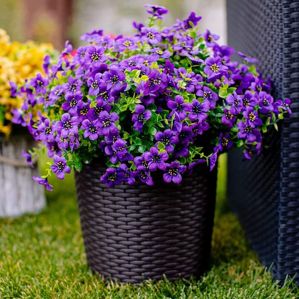 10 Artificial Flowers, Purple Artificial Flowers, UV Resistant Plants