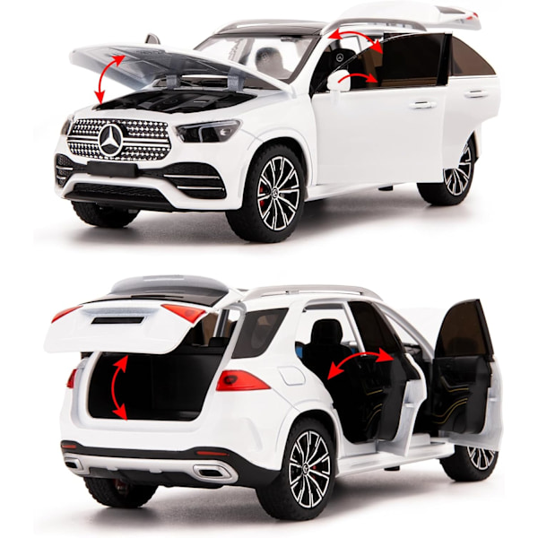 Yhteensopiva 1/24 Alloy Die-cast Benz GLE 350 Leluauto Äänillä ja Valoilla Vedettävä Keräilymalli Auto Lapsille Lahjaksi (Valkoinen)