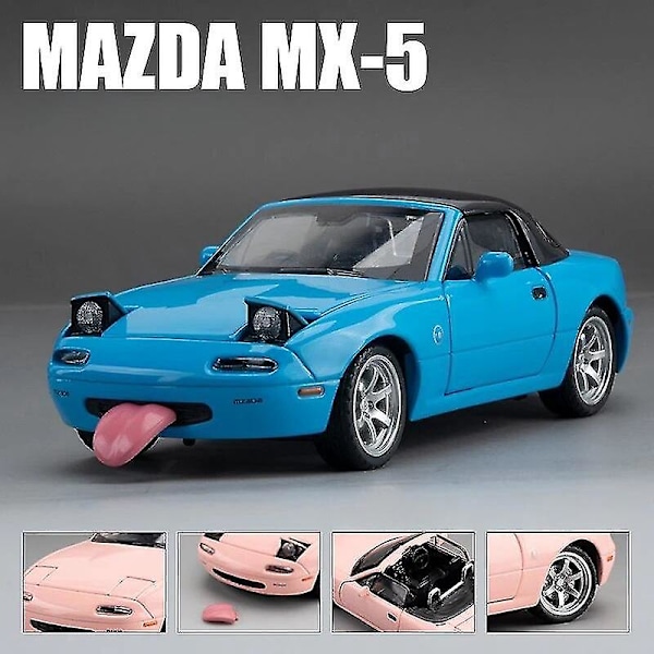 Miniatyr Mazda MX-5 Støpt Modell med Lyd & Lys, Lekerbil med Åpningsbare Dører for Barnesamling [GPA] Blue