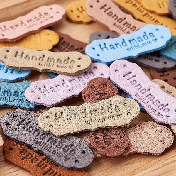 100 stk. PU læderetiketter til håndlavede DIY hatte tasker Håndlavet med kærlighed Etiket til tøjsyning