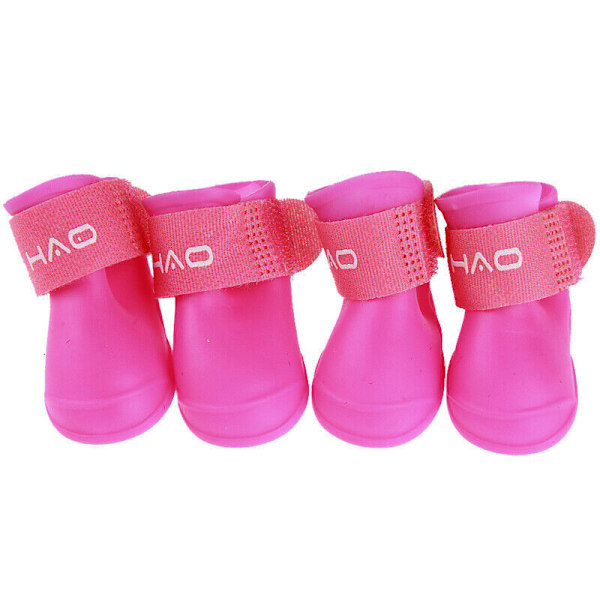 Husdjur Hund Vattentäta Skor Anti-Halk 4PCS Regn Stövlar Ros-Röd Rose-Red XL