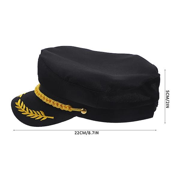Black Embroidered Captain Hat for Adults, Navy Cosplay
