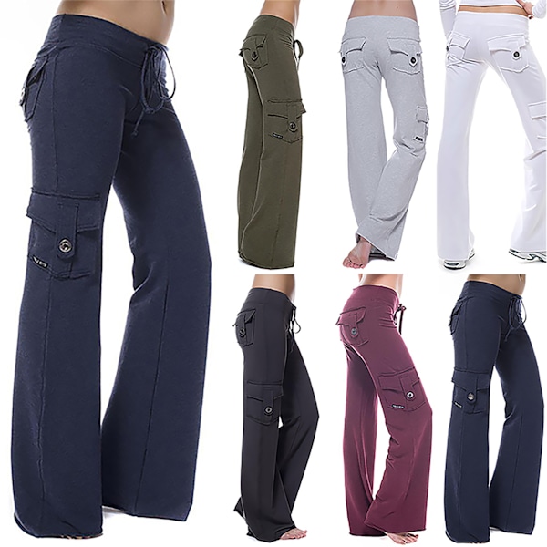 Dame stretch yoga bukser med høj talje, afslappede, løse sportsbukser vinrød wine red M