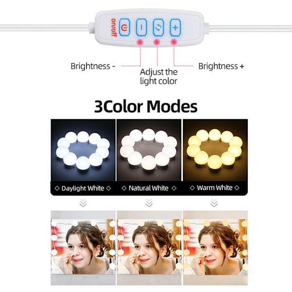 10 LED-lampor för sminkspegel Dimbar LED-vägglampa
