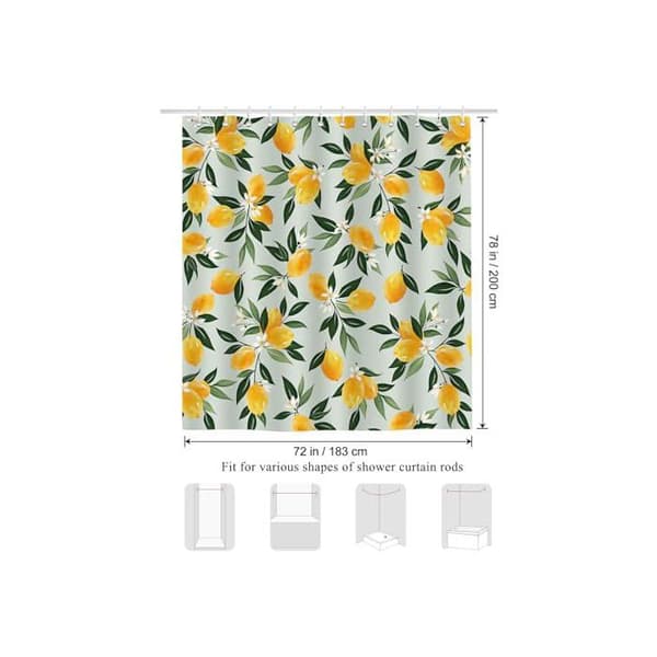 Citronfrukt duschdraperi med gröna blad, 180 x 200 cm, duschdraperi i polyestertyg med 12 krokar för badkar