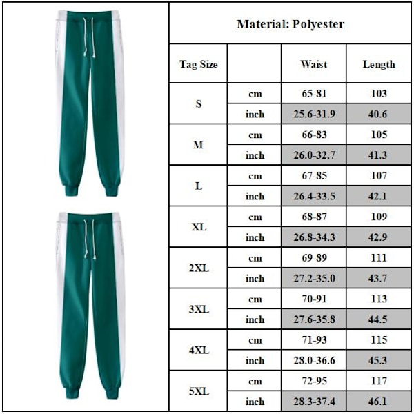Dame & Herre Squid Game Treningsdresser Nyhet Full Glidelåsjakke eller Glidelås Joggebukser Cosplay Film Periferi Squid Games Kostyme Grønne Bukser Green Pants 2XL