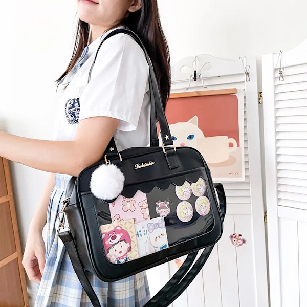 Japansk Kawaii Axelväska för Kvinnor PU Läder Itabag Transparent Tote JK Handväska Preppy Crossbody Ita Väska White