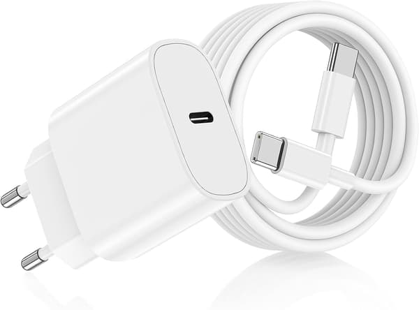 Rask USB-C-lader for iPhone 17/16/15, USB-C hurtigladeadapter med 2m USB-C-kabel, kompatibel med iPhone 17/16/15 Pro, Pro Max