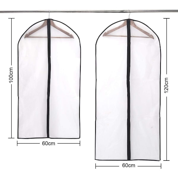 Tøjposer 6-pak, transparente dragtposer, 120 x 60 cm + 100 åndbare stof...