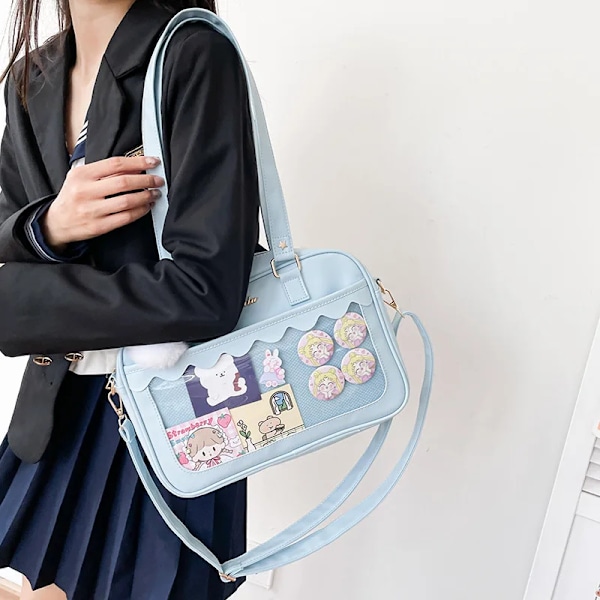 Japansk Kawaii Axelväska för Kvinnor PU Läder Itabag Transparent Tote JK Handväska Preppy Crossbody Ita Väska White