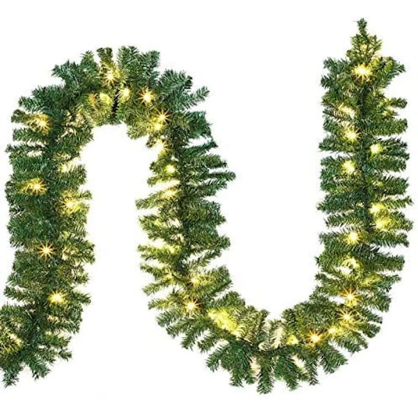 Juleguirlande 2,7 m guirlande 30 LED-lys Jul indendørs udendørs Juledekoration granguirlande varm hvid