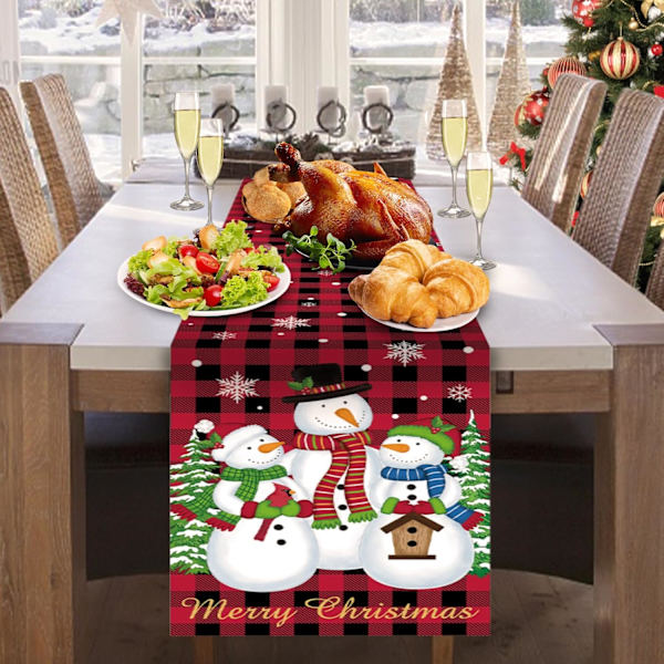 Jul Snögubbe Bordslöpare, Buffelrutig Julgran Snöflinga Bordslöpare för Inomhus Utomhus Familjefest Dekoration 33x183 cm