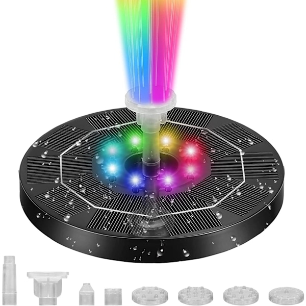 Solcellsdriven fontän med LED / Vattenpump - WELLNGS black