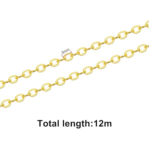 12 m koruketju askarteluun, 2*3 mm ruostumaton teräs, 100 hyppyrenkaalla ja 30 lukolla, kulta- ja hopeavaihtoehdot [GPA]