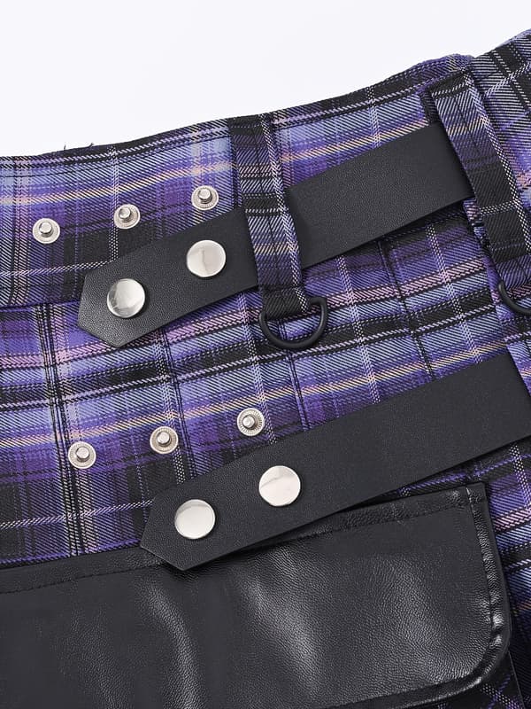 Skotsk plisseret kilt-nederdel til mænd, traditionel ternet utility-kilt til afslappede fester og udflugter S Dk Violet