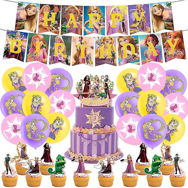 Trassel Rapunzel Princess Barnkalas Dekorationer Kit Banner Ballonger Tårtdekorationer Dekor Set LÅNG