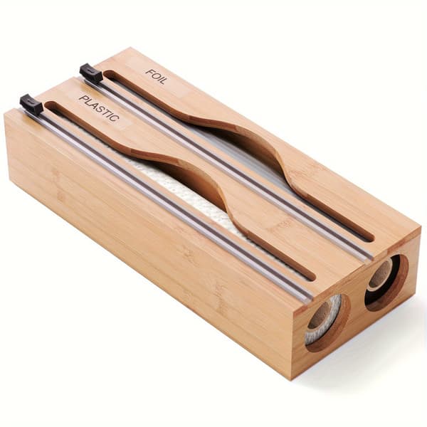 2-i-1 Bambusdispenser for Folie, Voks- og Bakepapir med Kutter Brown-1