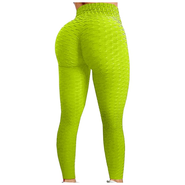 Push Up Leggings Sport Kvinner Fitness Høy Midje Yoga Bukser Fluorescerende Gul Fluorescent Yellow XL