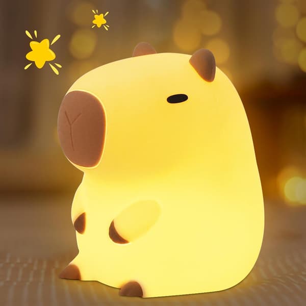 Nattlampe Capybara - Bedårende LED-lampe i silikon med dimmefunksjon og timer, gave til kvinner, tenåringsjenter, babyer og barn
