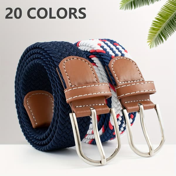 Herre lærredsbælte med elastisk strækbar linning - Marineblå Average Size Navy Blue