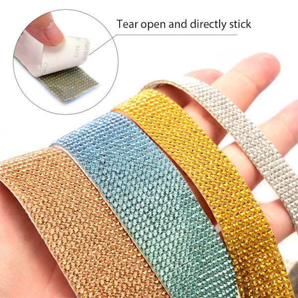 Glimrende Krystall Strass Tape Krystall Rhinestone Tapes Sterk Selvklebende Tape for DIY-Dekorasjon Champagne Champagne 1.5cm