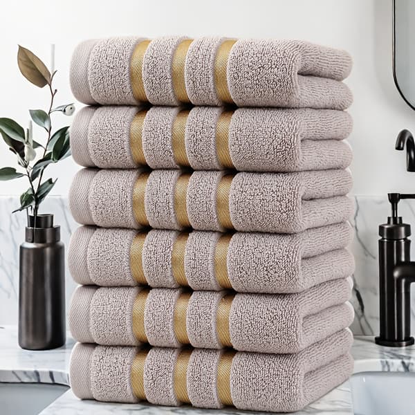 Badhandduksset i bomull 6-pack, 35x75 cm, randig modern design Kaki