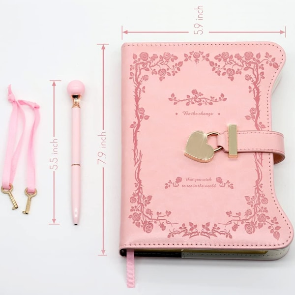 Dagbok med lås och nycklar för flickor presentidéer, påfyllningsbar dagbok för kvinnor, Rose Garden Secret Notebook med linjerade sidor