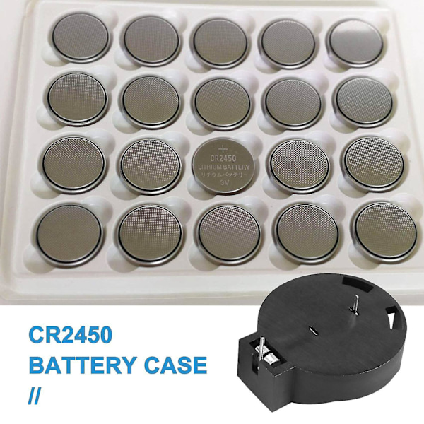 2 st CR2450 Knappcellsbatteri Sockelhållare Fack 2 Stift Svart