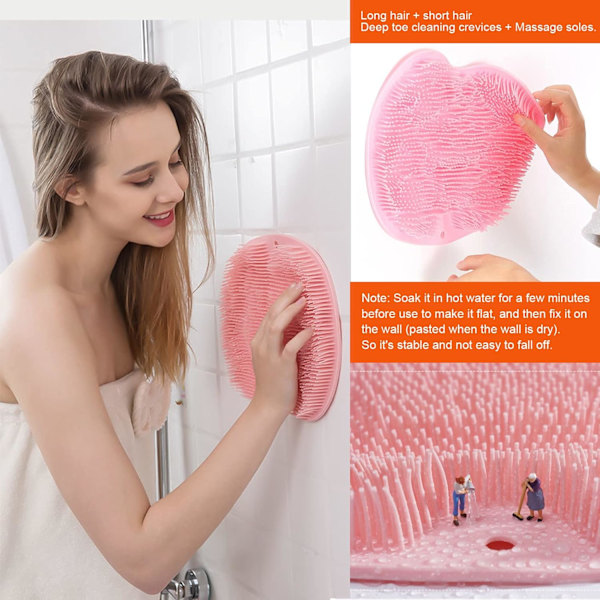 2-pack duschrygg- och fotskrubber, väggmonterad ryggskrubber silikonbadmassageborste med sugkoppar