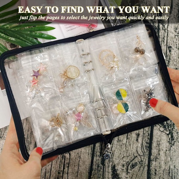 Smyckesförvaringslåda Transparent Smyckesförvaringsbok Lämplig för Halsband Armband Ringhållare med Liten Transparent Dragkedjeväska